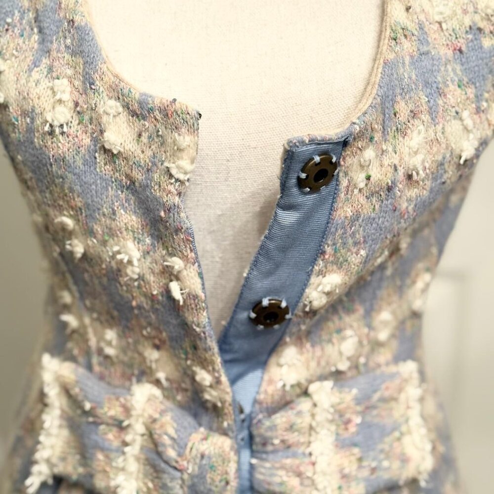 Charlie & Robin Light Blue Cream Wool Short Sleeve Sweater Vest w/Bow, XS - Picture 5 of 5